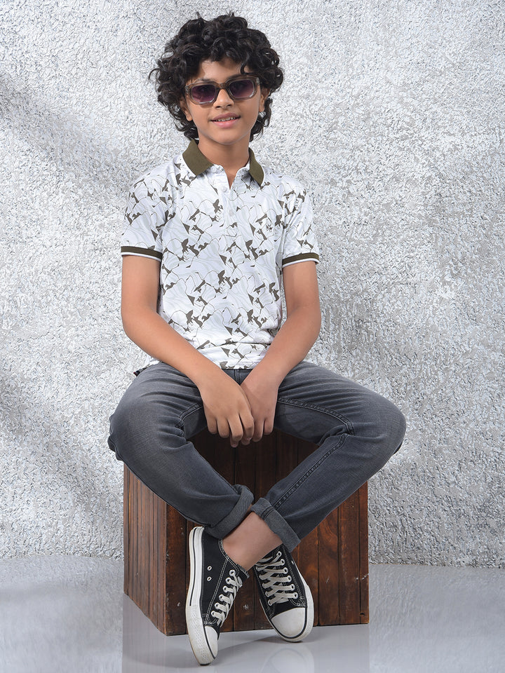 Olive Printed Polo Neck T-Shirt