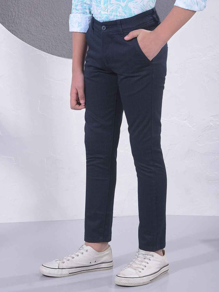 Navy Blue Checked Trousers