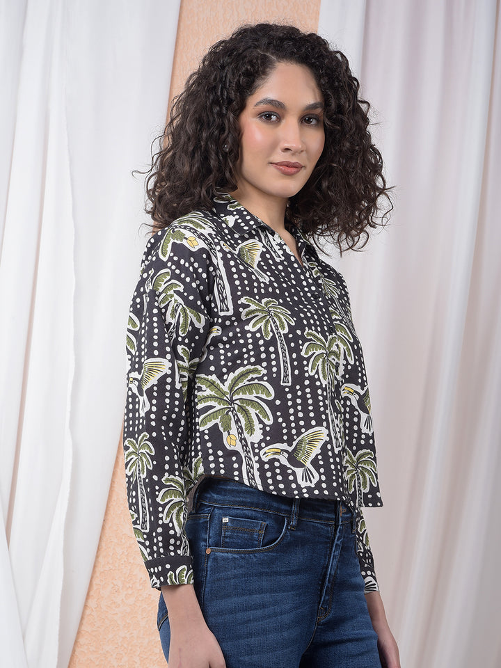 Tropical Vibes Printed Green Shirt