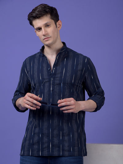 Navy Blue Vertical Stripes 100% Cotton Kurta