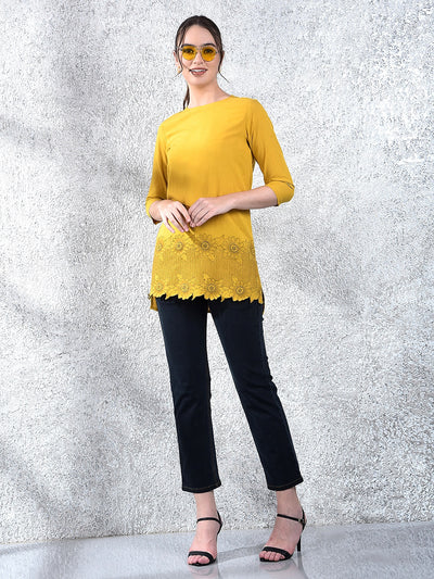 Mustard Floral Embroidered Top