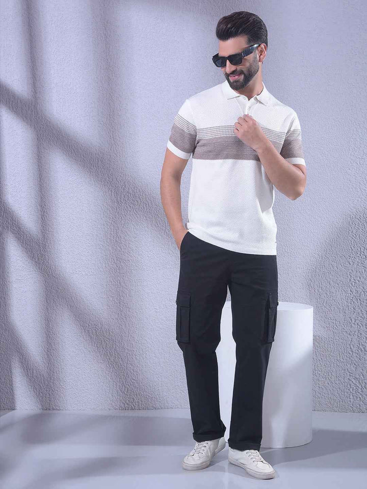 Off White Horizontal Stripes Knitted T-Shirt