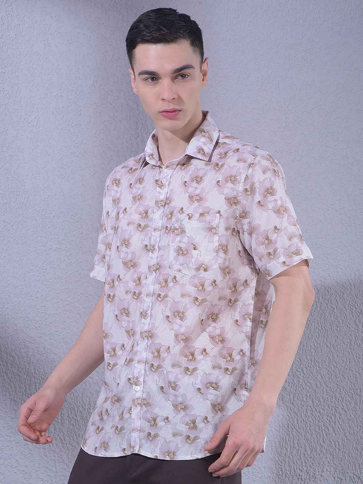 Pink Linen Floral Print Shirt