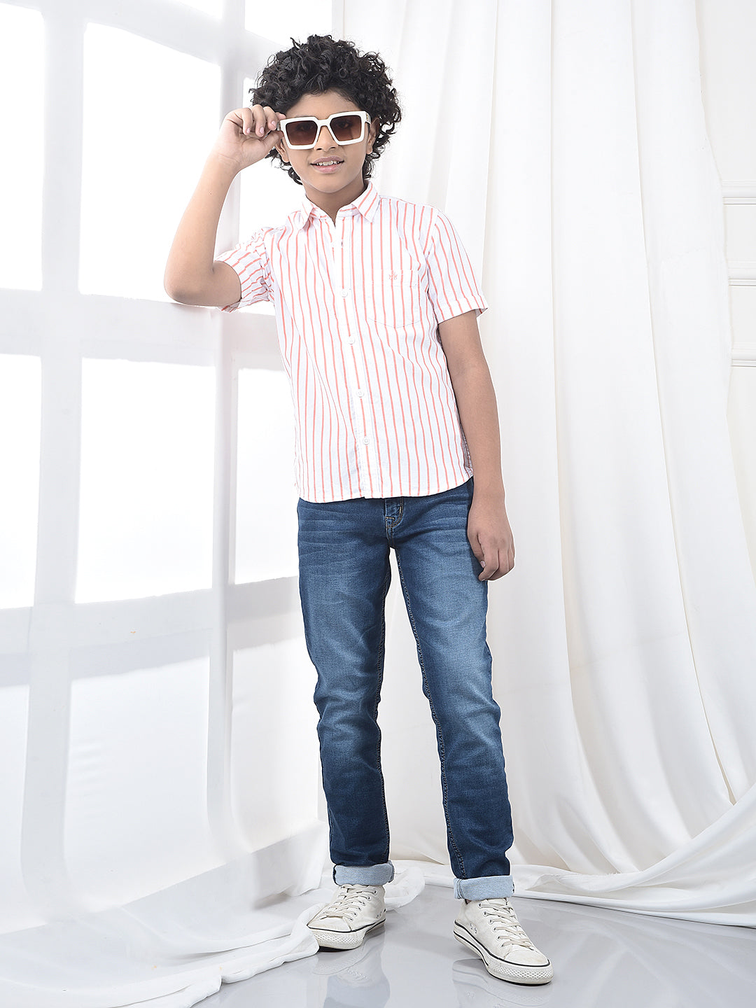 Peach Vertical Stripes 100% Cotton Shirt