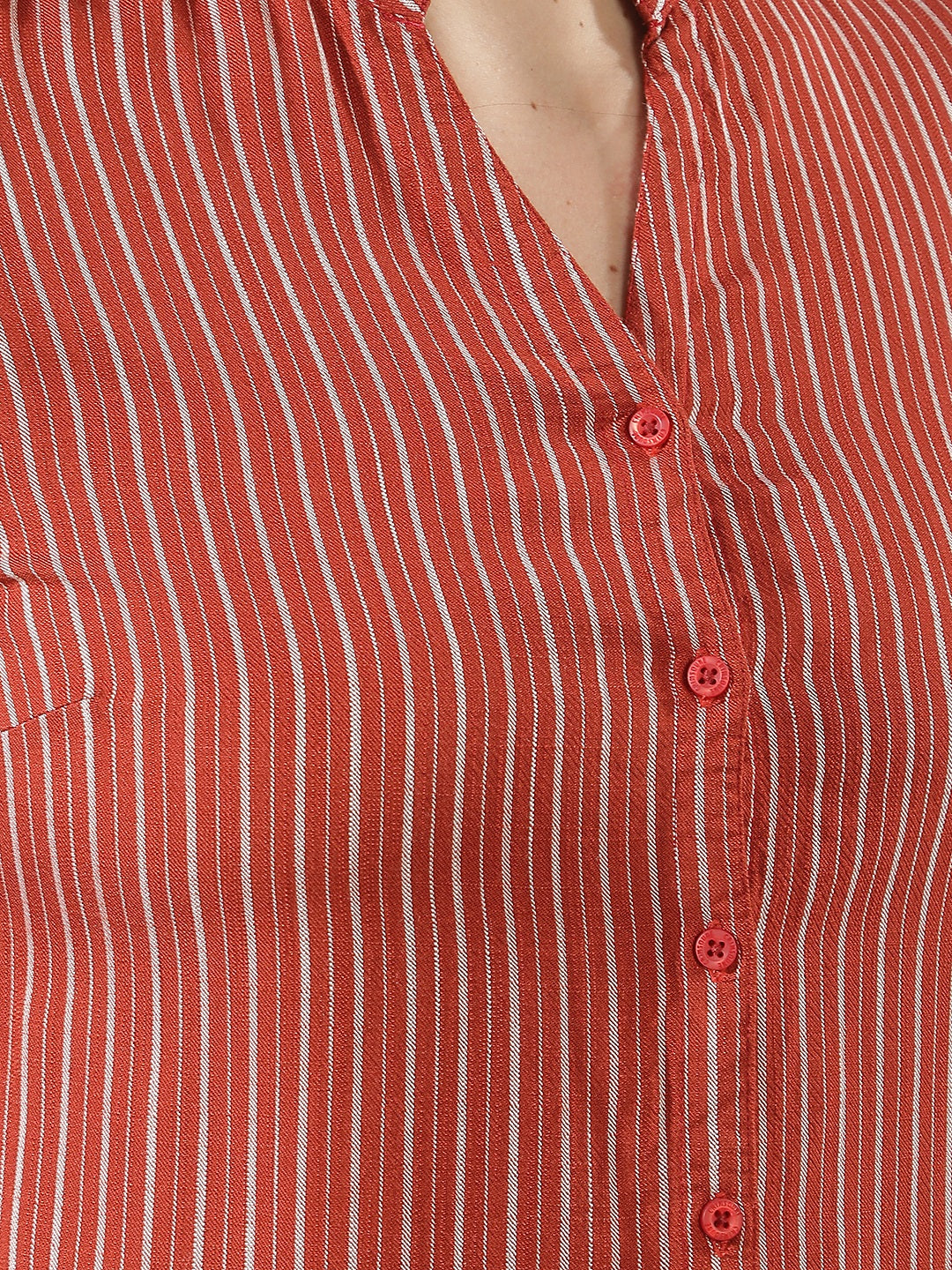 Red Vertical Striped V-Neck Shirt