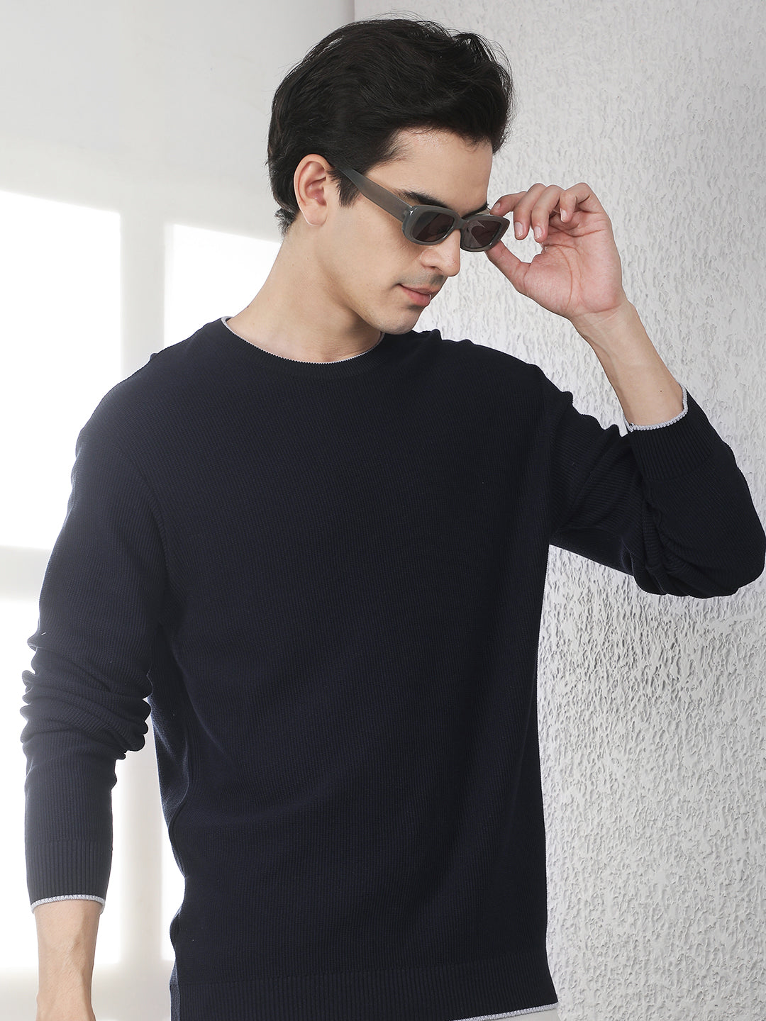 Navy Blue Oversized Round Neck Sweater