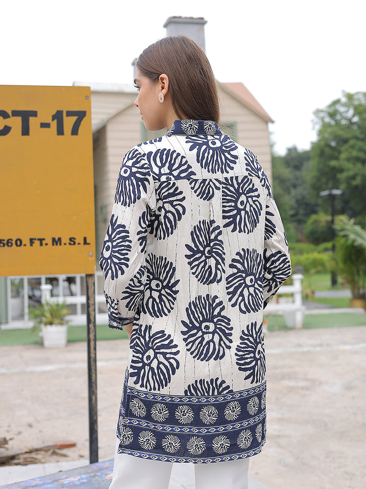 Navy Blue Floral Print Top