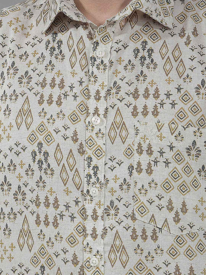 Beige Printed Linen Shirt