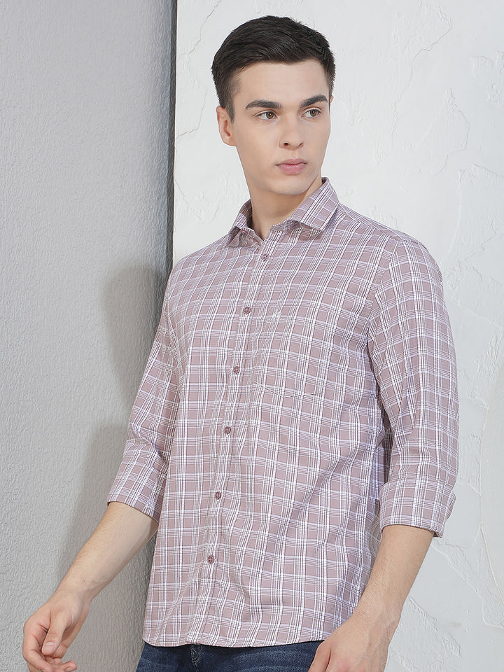 Purple Checked 100% Cotton Shirt