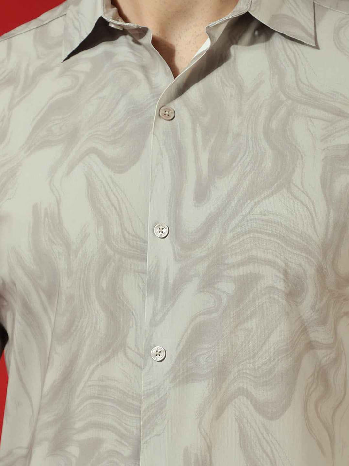 Khaki Abstract Print Shirt