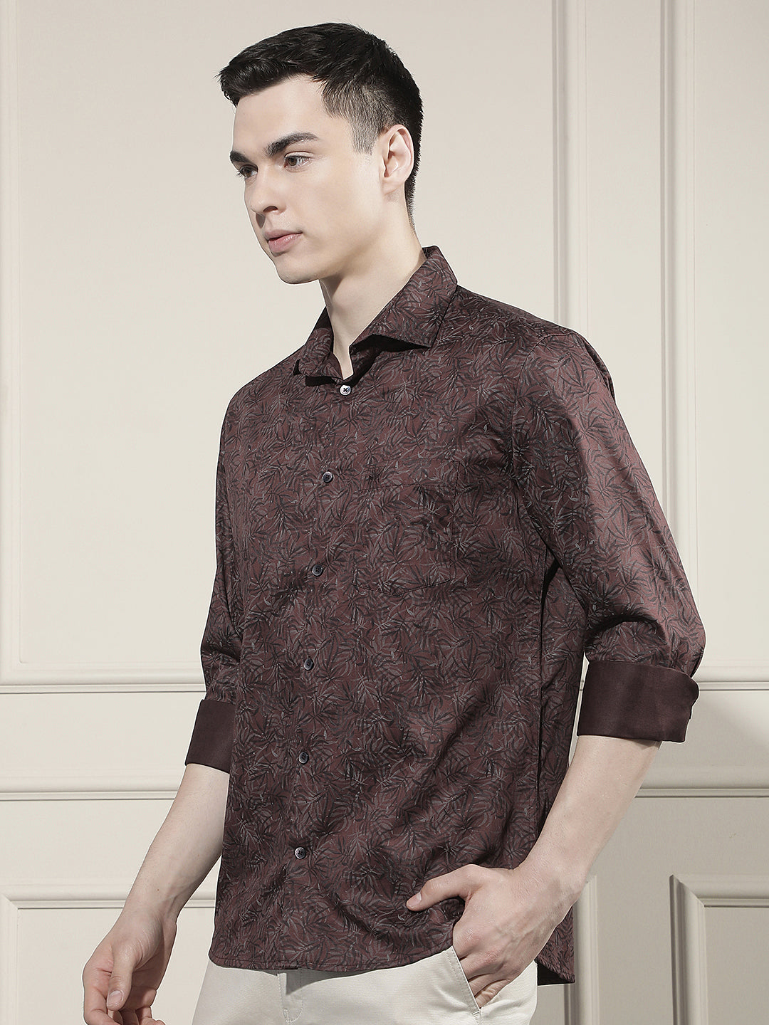 Wine Floral Print Shirt