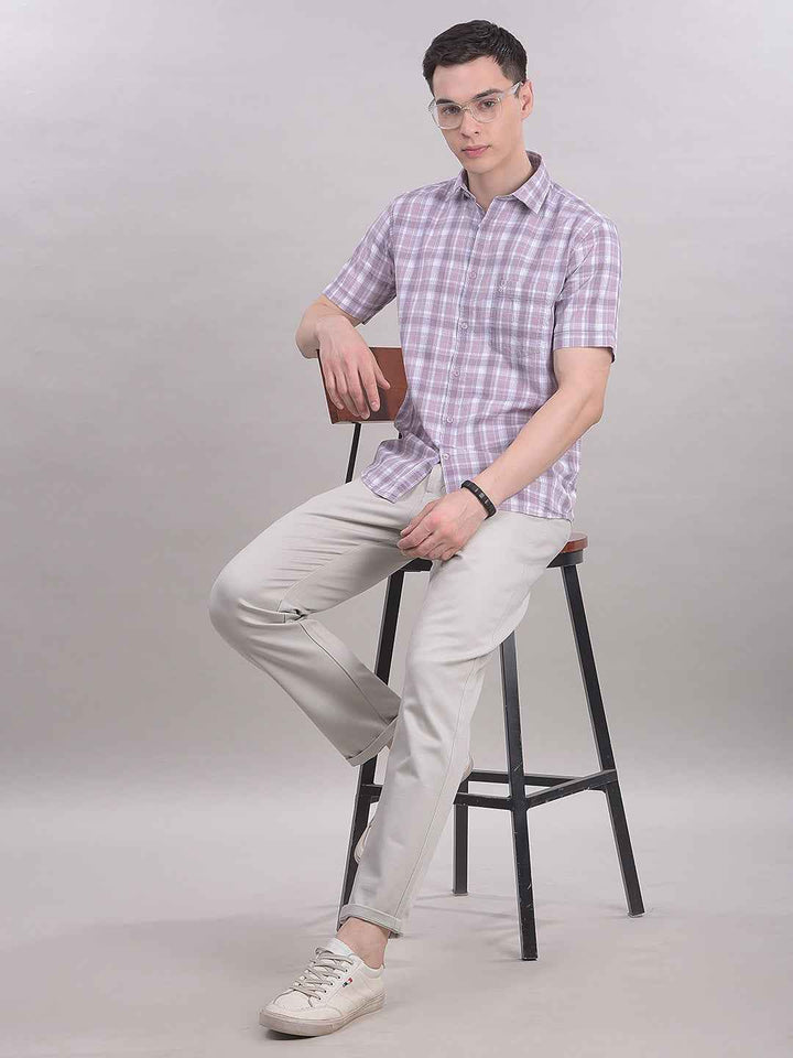 Purple Checked 100% Cotton Shirt