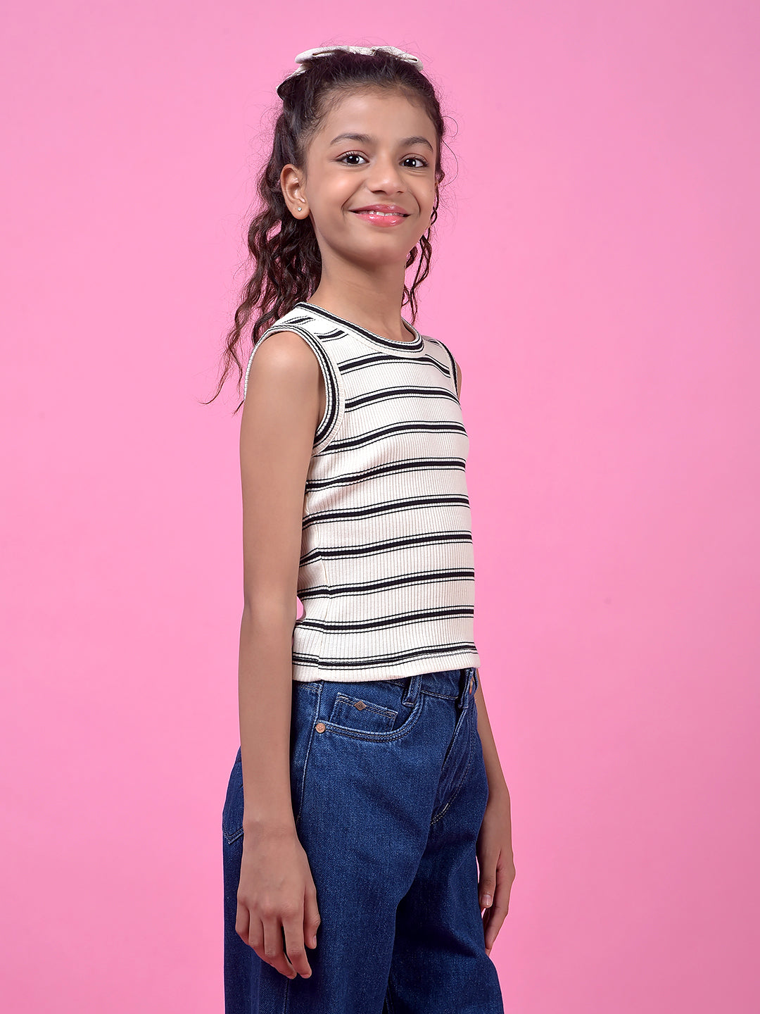 Black Horizontal Stripes Sleeveless T-Shirt