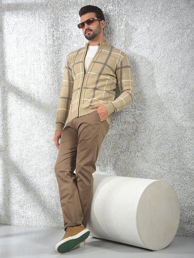 Easy Fit Beige Checked Sweater