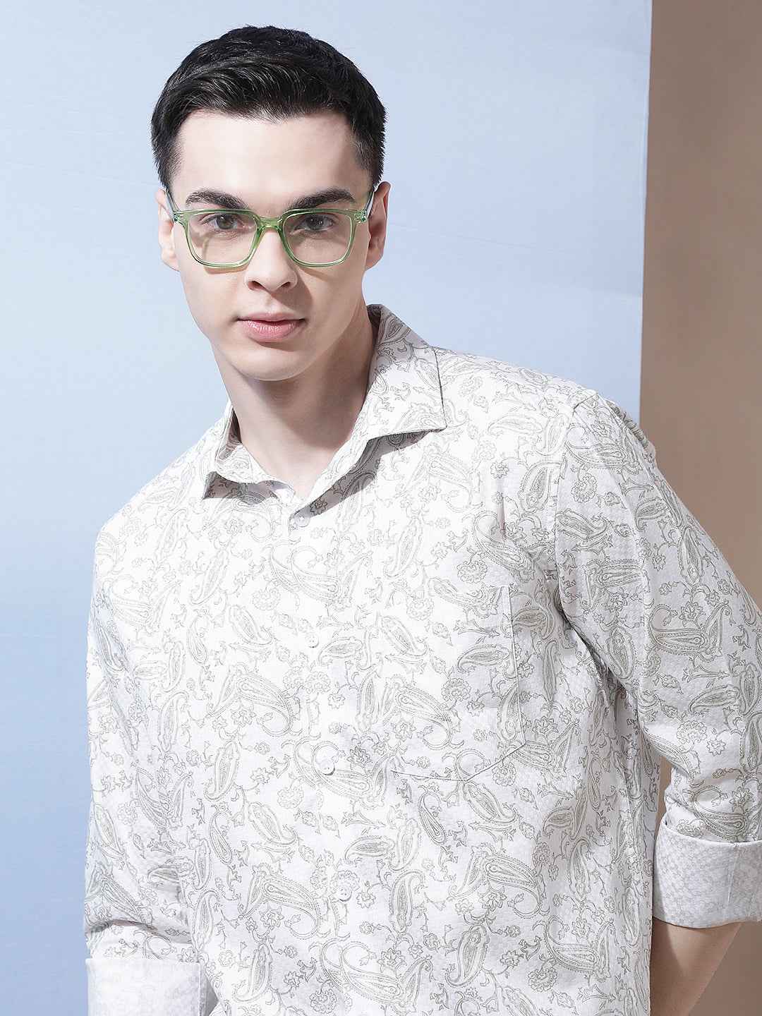 Green Floral Print 100% Cotton Shirt