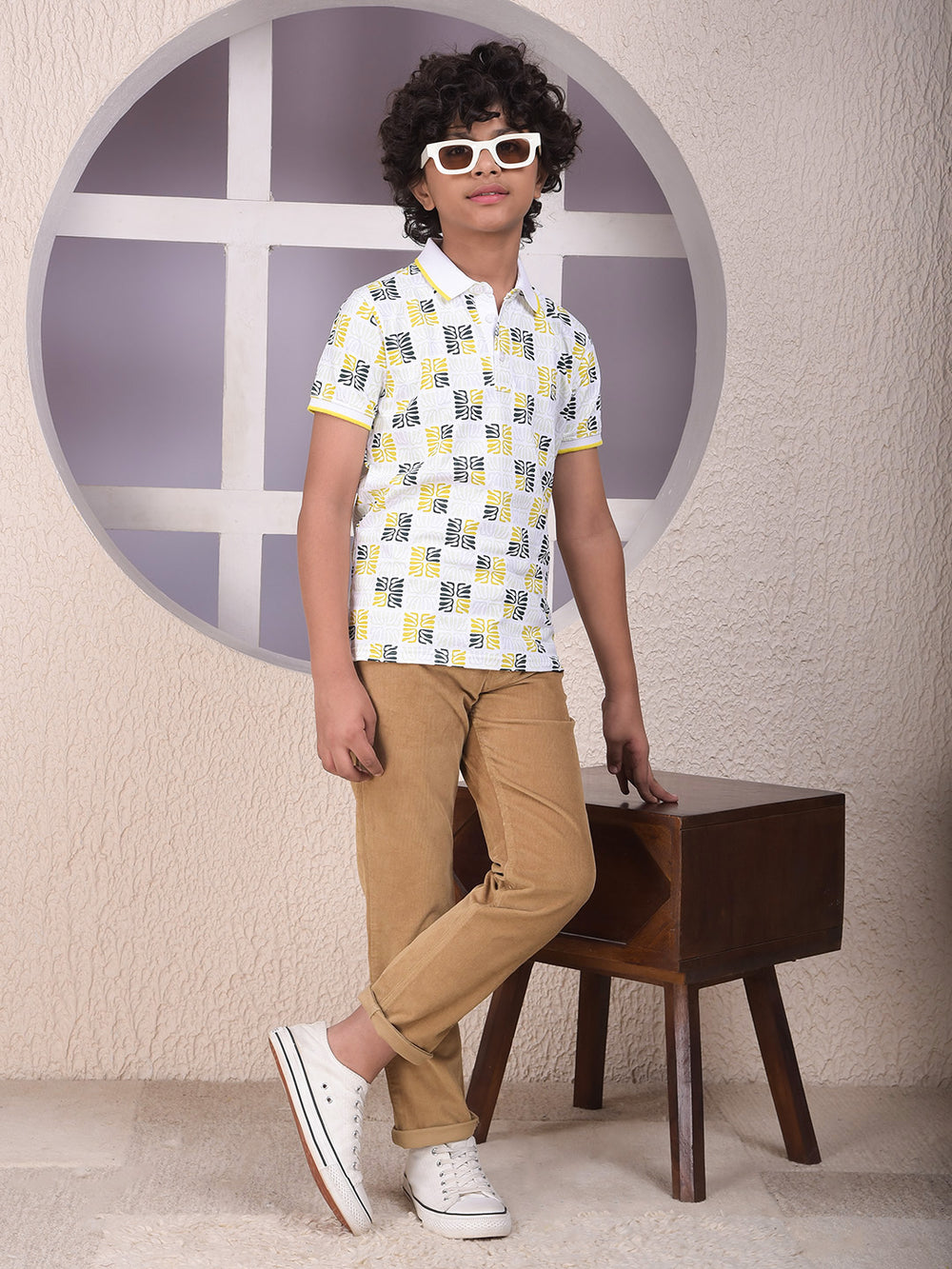 Multi-Color Printed Polo Neck Knitted T-Shirt