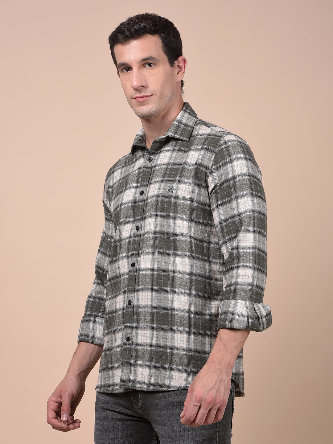 Olive Checked 100% Cotton Shirt