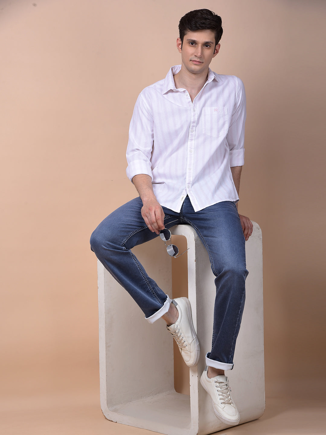 Pink Vertical Stripes 100% Cotton Shirt