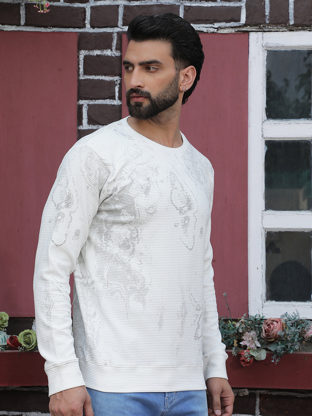 Relaxed White Printed Sweatshirt