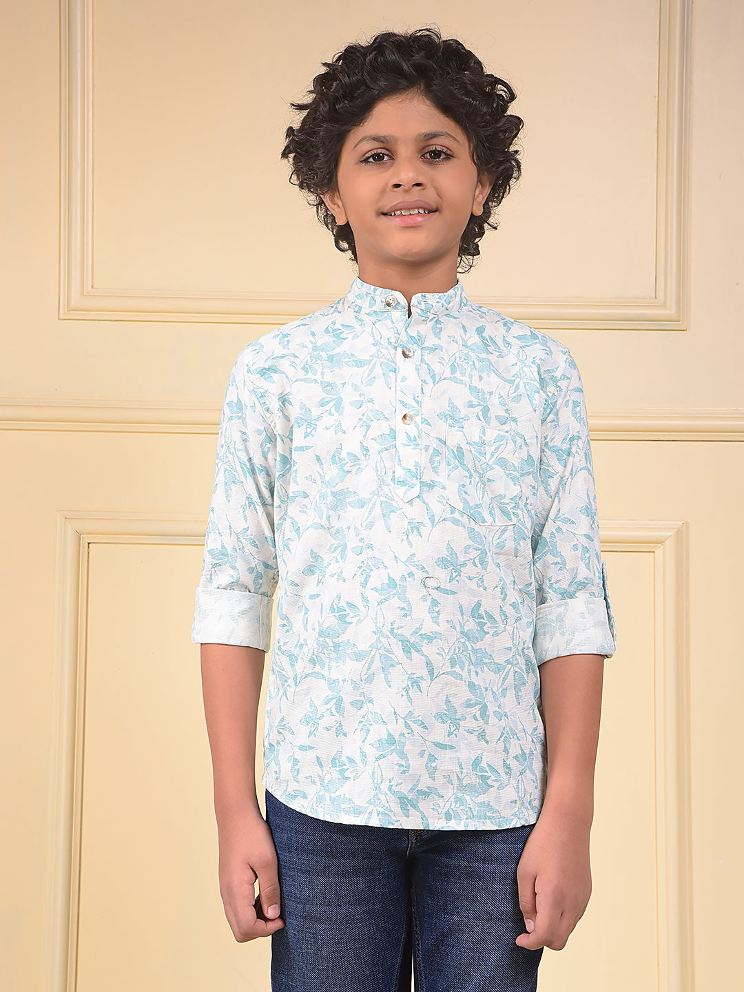 Blue Floral Print 100% Cotton Kurta