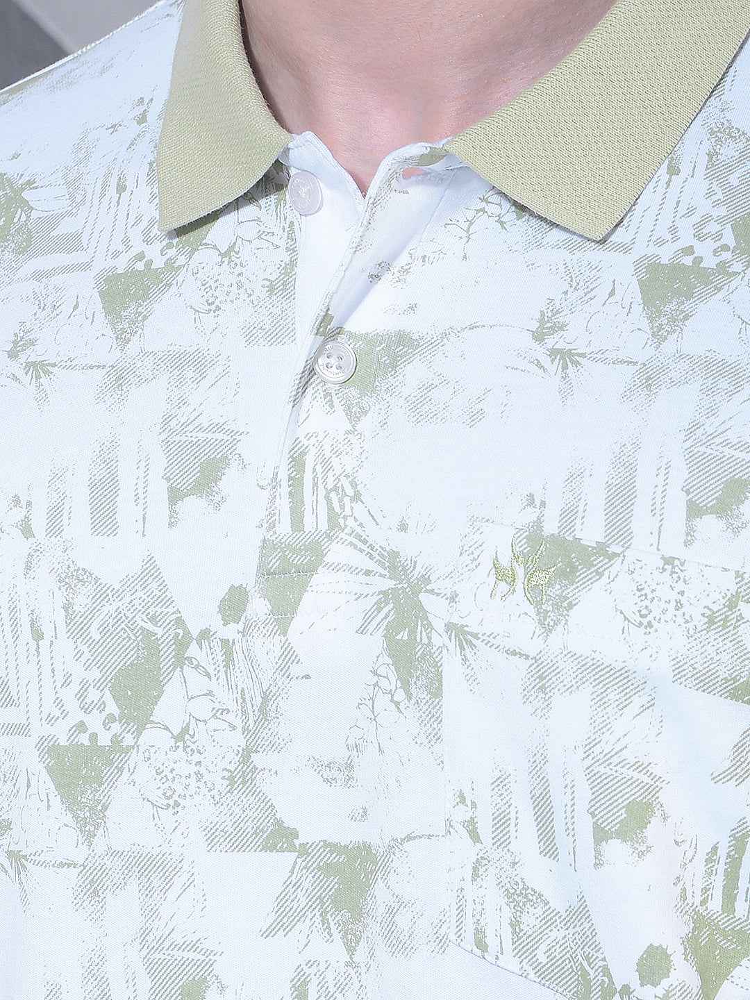 Green Printed Polo Neck 100% Cotton T-Shirt