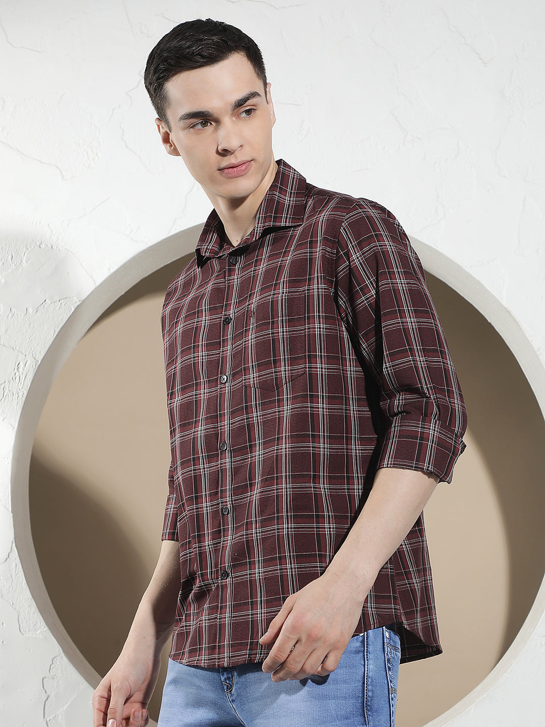 Maroon Checked 100% Cotton Shirt