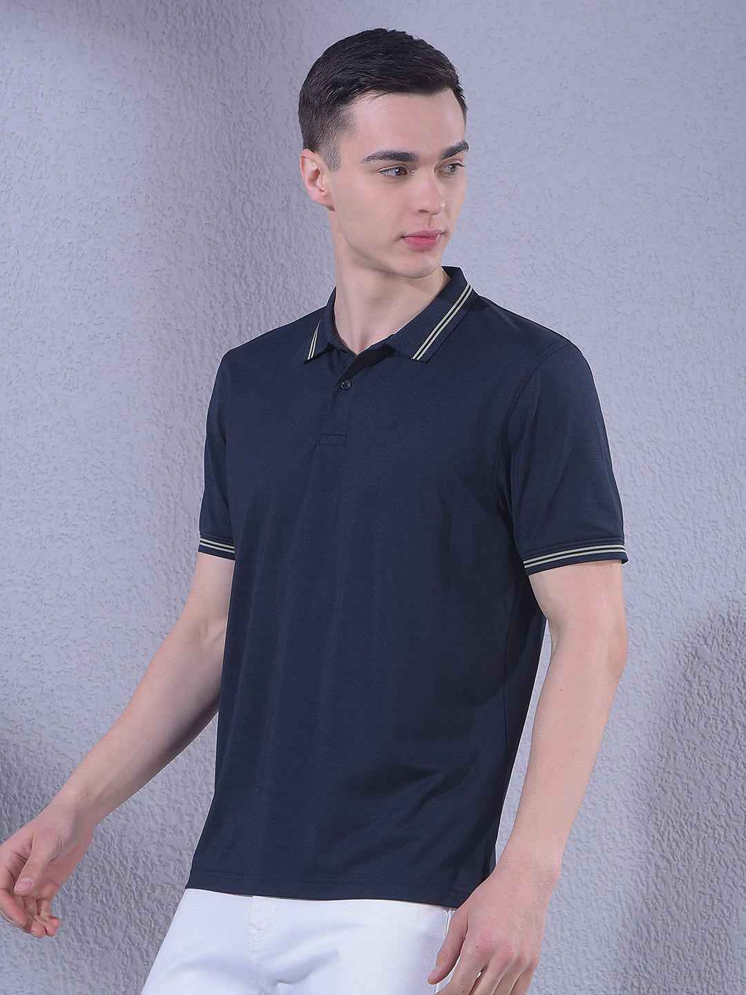 Navy Blue Polo Neck T-Shirt