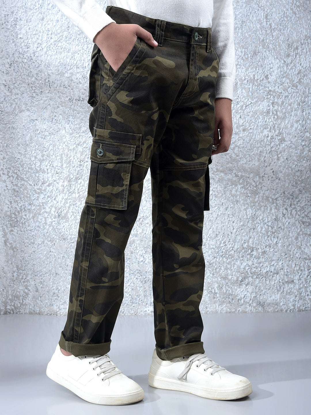 Olive Camouflage Print Cargo Trousers