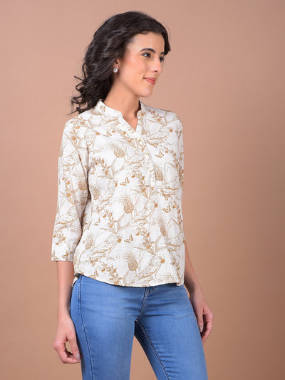 Olive Floral Print V-Neck Linen Top