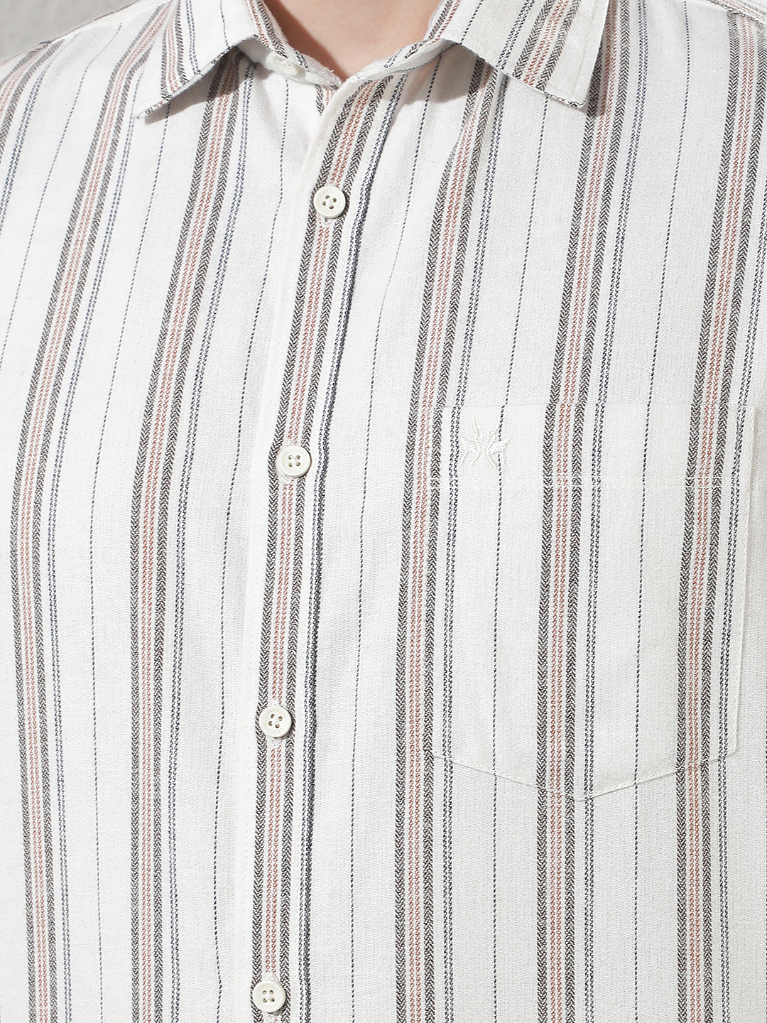 White 100% Cotton Verical Stripes Shirt