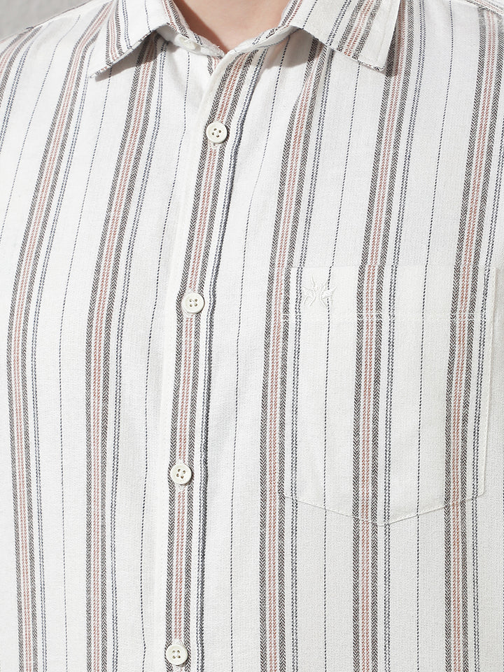 White 100% Cotton Verical Stripes Shirt