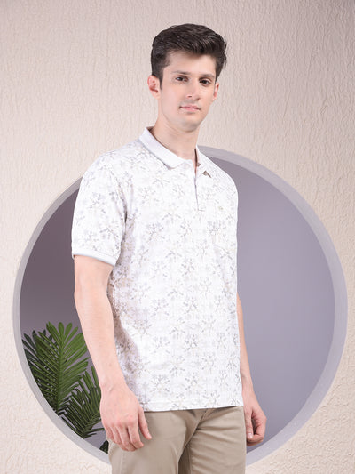 Olive Floral Print Polo-Neck T-Shirt