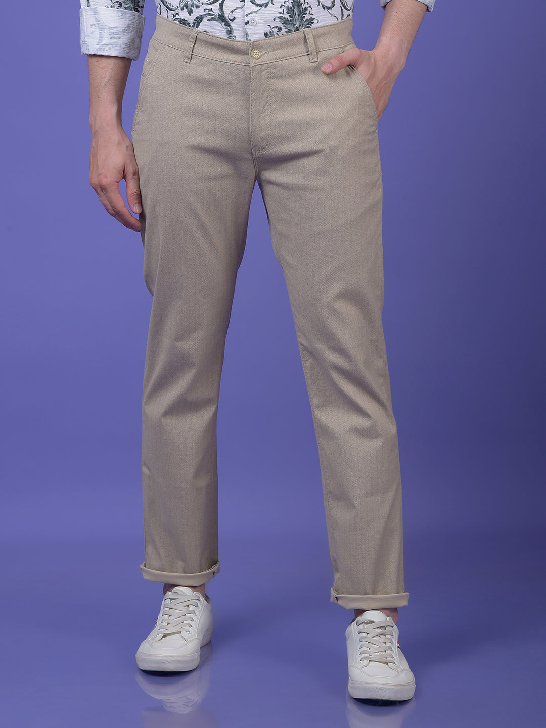 Beige Printed Trousers