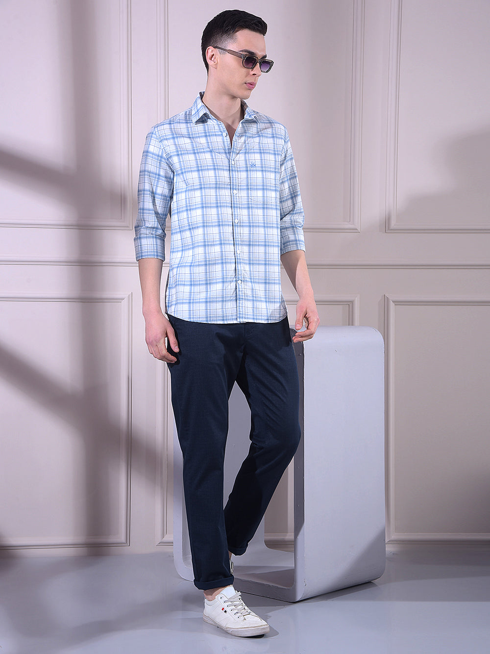 Blue Checked 100% Cotton Shirt