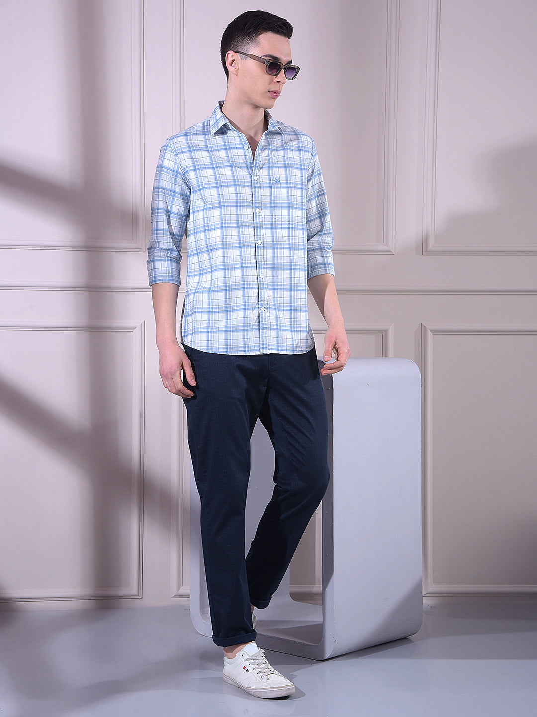 Blue Checked 100% Cotton Shirt