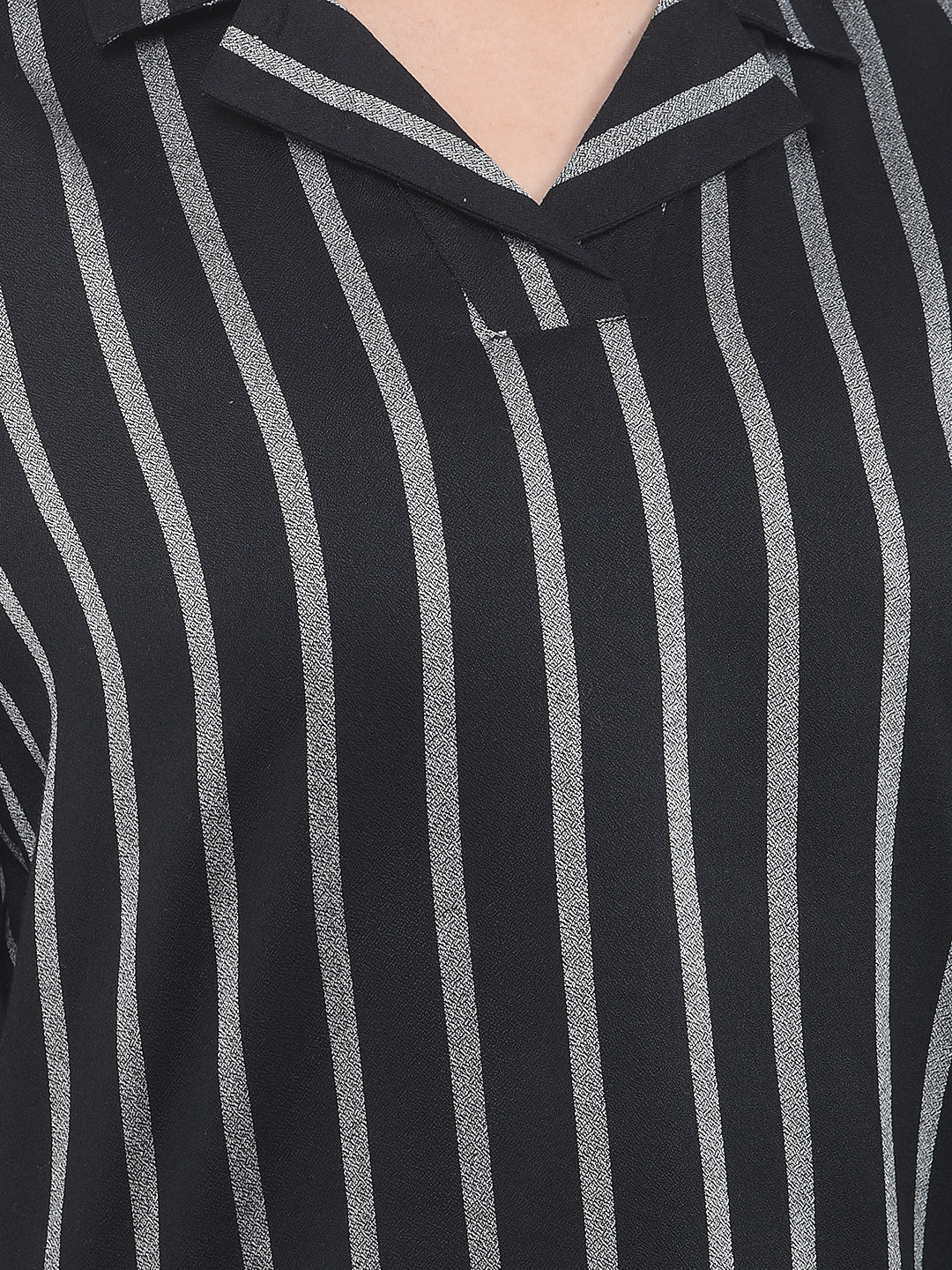 Black Vertical Stripes Resort-Collar Top