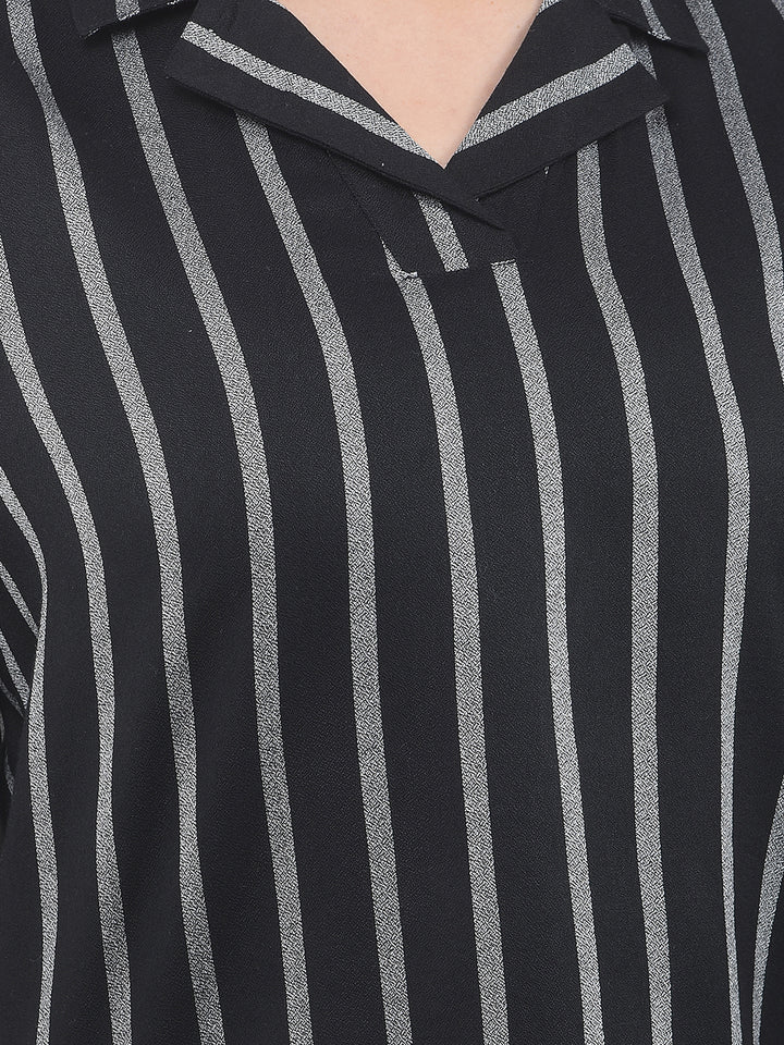Black Vertical Stripes Resort-Collar Top