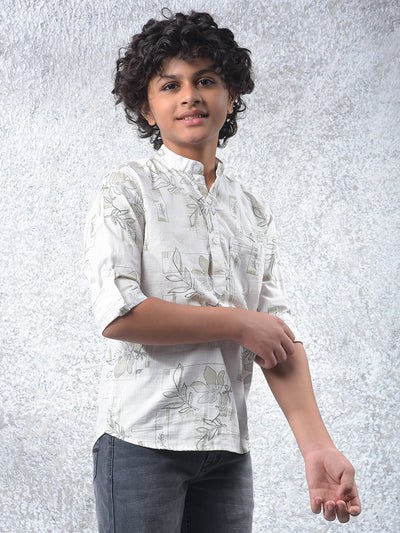 White Floral Print 100% Cotton Kurta