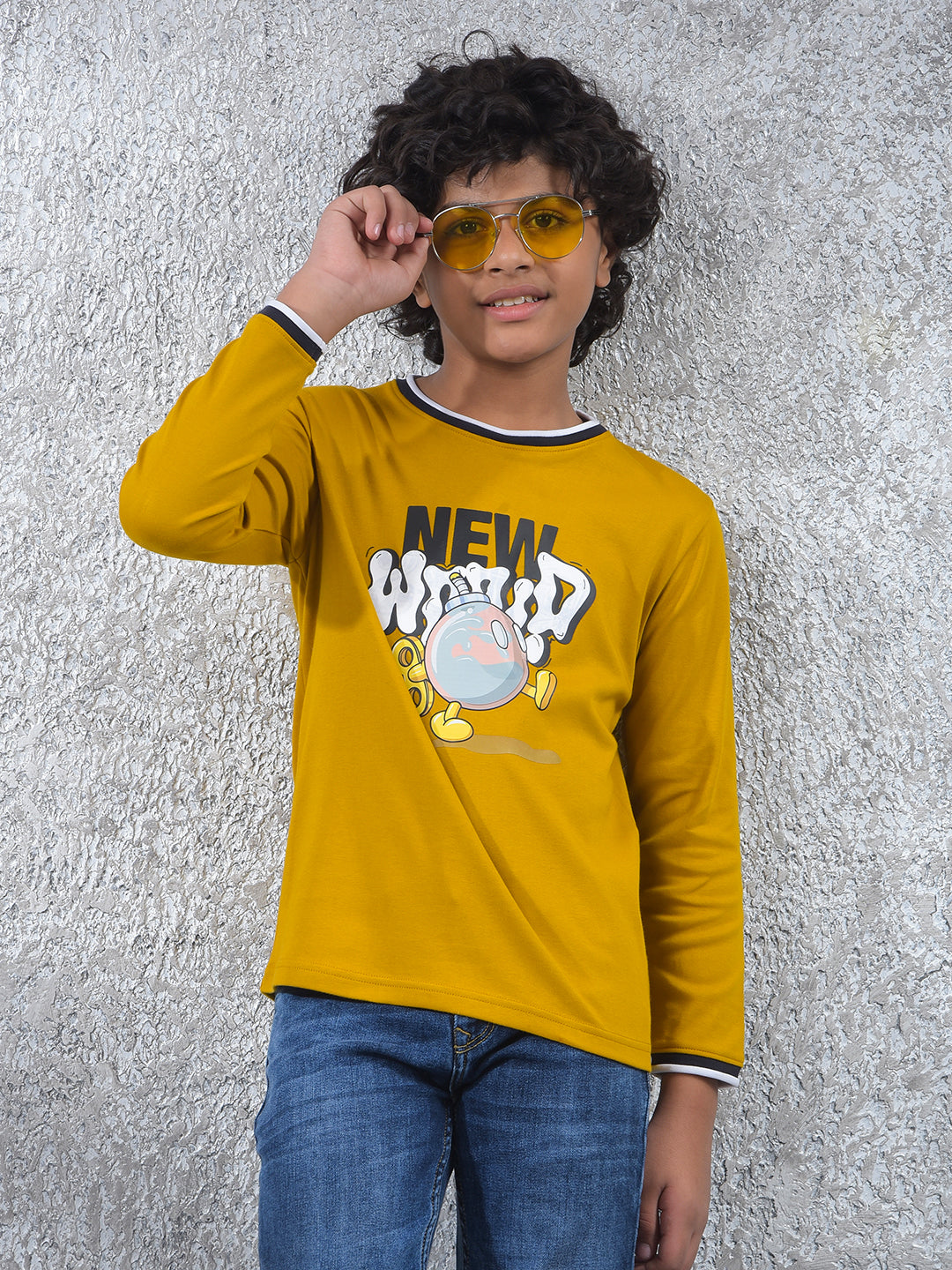 Yellow Typographic Print 100% Cotton T-Shirt