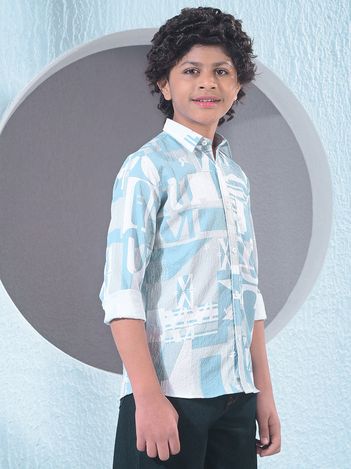 Blue Typographic Print Shirt-Boys Shirts-Crimsoune Club