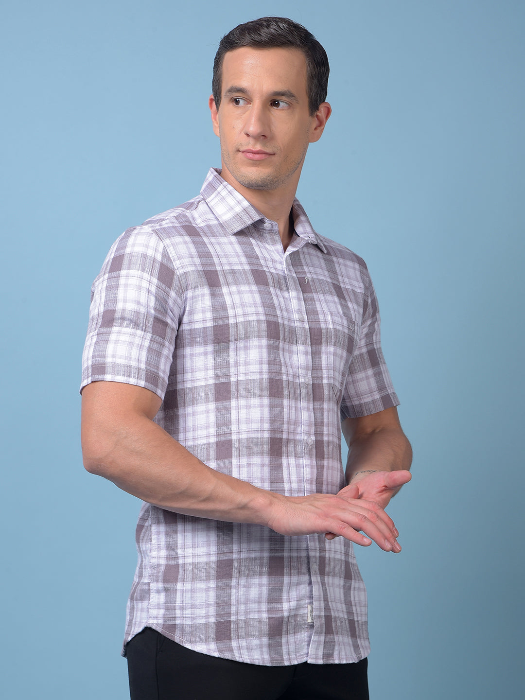 Purple Checked 100% Cotton Shirt