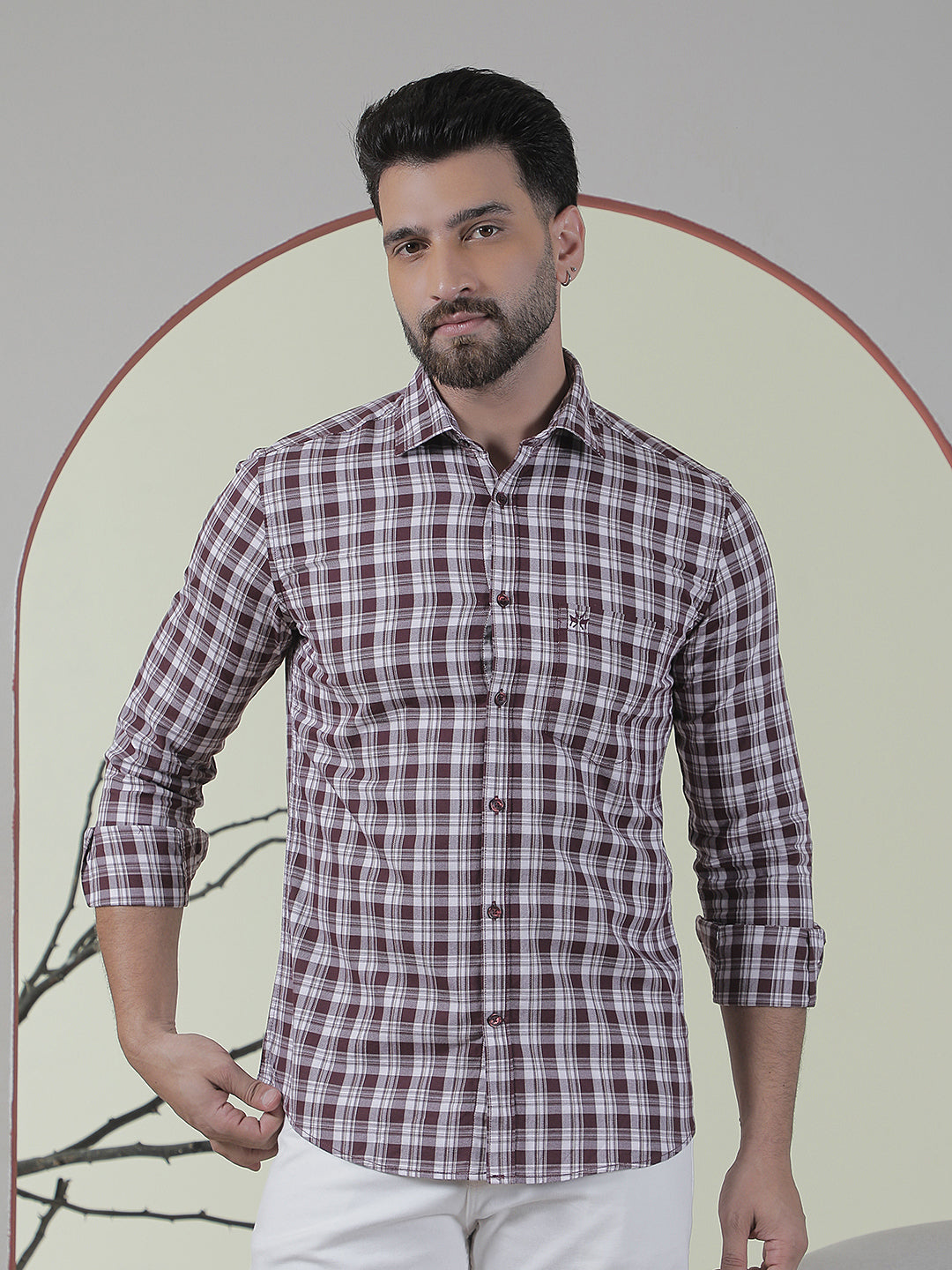 Brown Checked 100% Cotton Shirt
