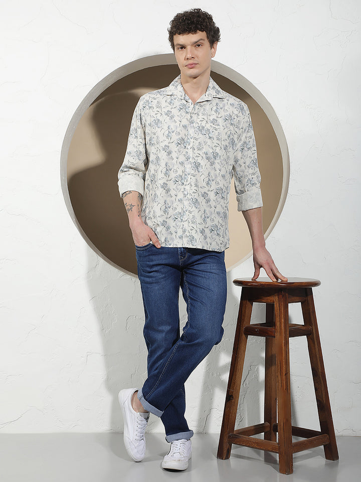 Multi-Color Floral Print Linen Shirt