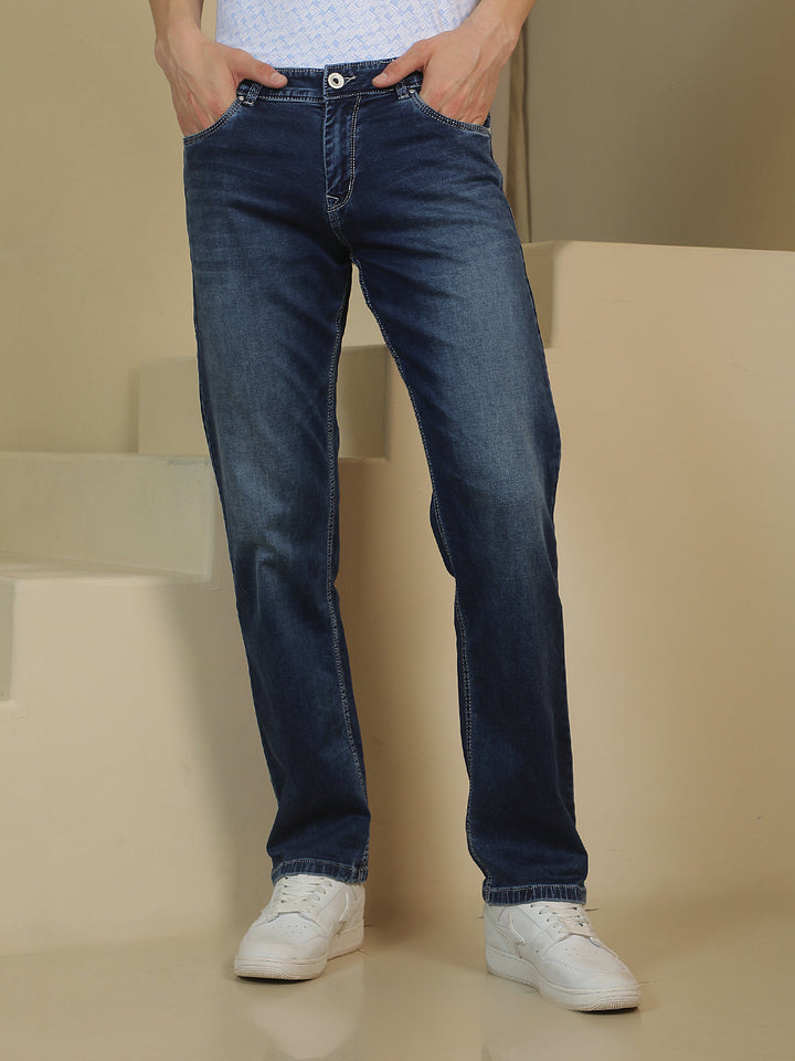 Blue Straight Stretchable Jeans