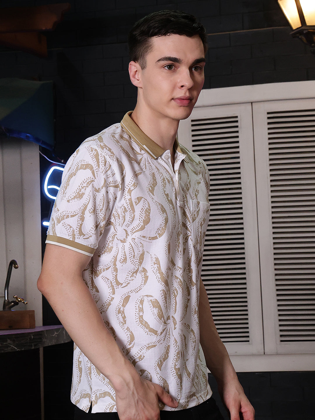 Beige Abstract Print T-Shirt