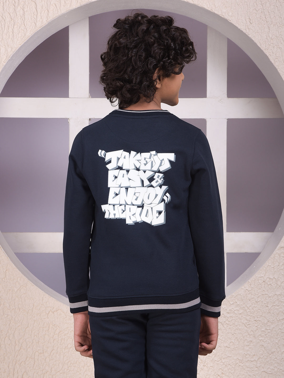 Navy Blue Typographic Print Sweatshirt