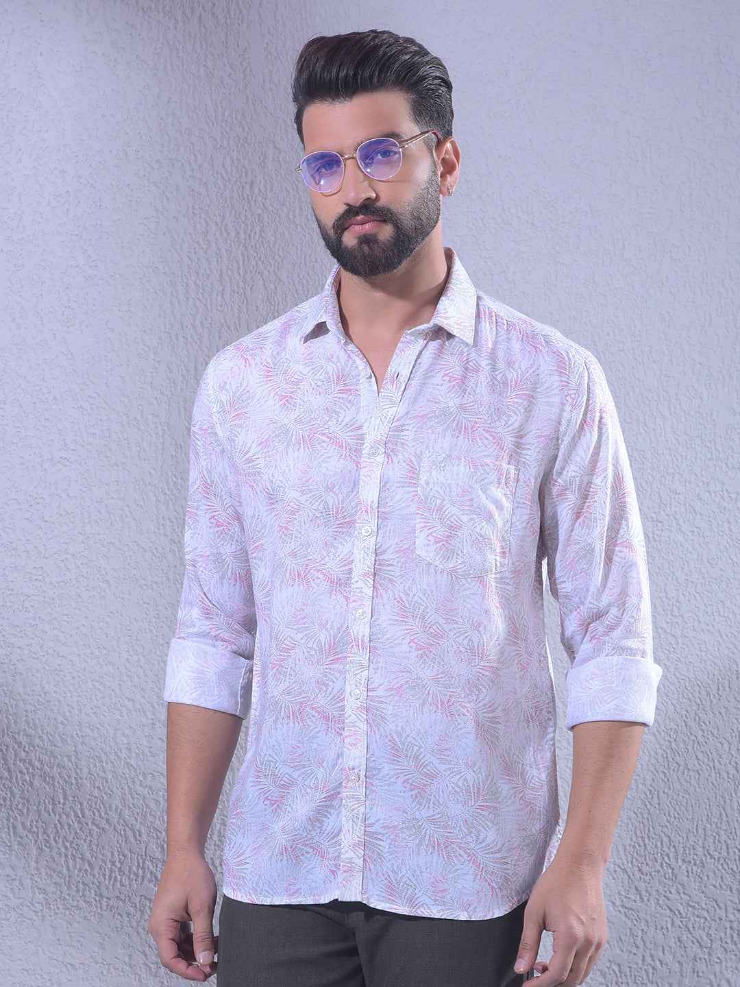 Pink Floral Print Linen Shirt