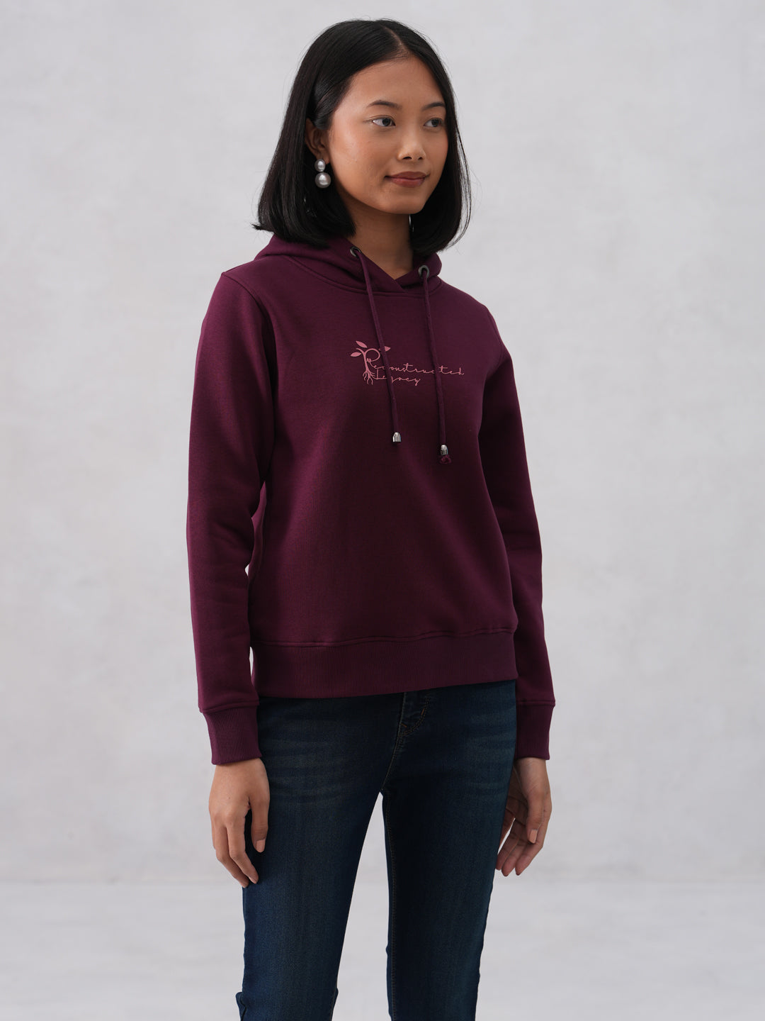 Wine Hooded Neck Sweatshirt