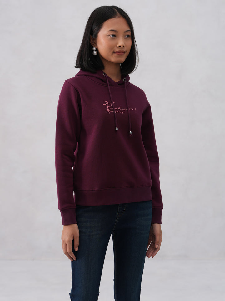Wine Hooded Neck Sweatshirt