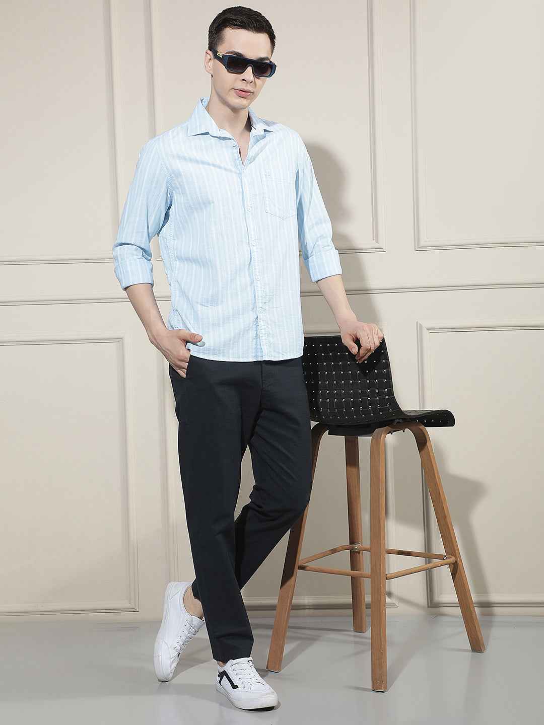 Navy Blue Vertical Stripes Trousers